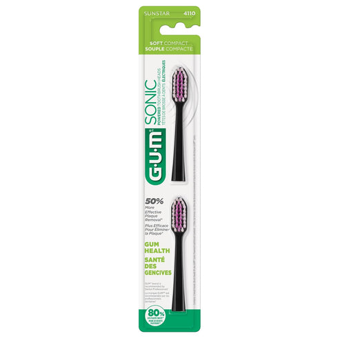 GUM Sonic Powered Toothbrush - Tapered Bristles Clean Below The Gumline, Bundle, Black, 1 Handle + 2 Refills