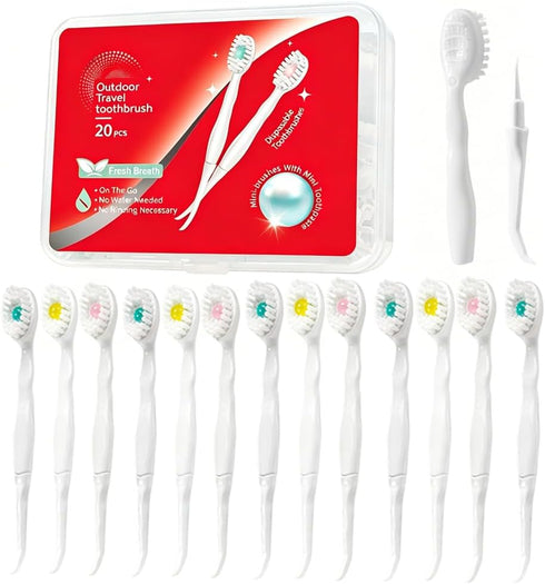 JOUGE Mini Disposable Toothbrush Travel Toothbrushes with Toothpaste Toothpick Tongue Scraper Portable Travel