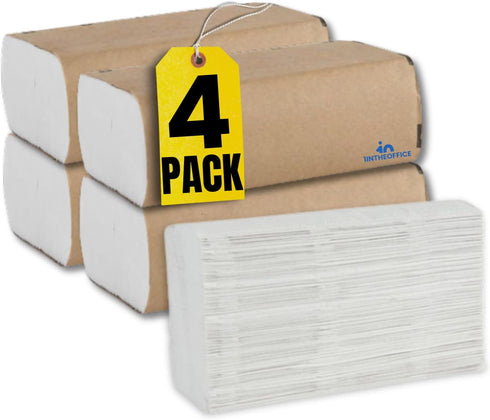 1InTheOffice Multifold Paper Towels (4 Pack) - 1-Ply Paper Hand Towels for Bathroom, 250 Towels/Pack, 9" x 9.45"