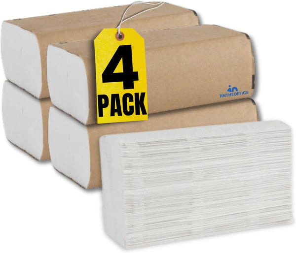 1InTheOffice Multifold Paper Towels (4 Pack) - 1-Ply Paper Hand Towels for Bathroom, 250 Towels/Pack, 9" x 9.45"