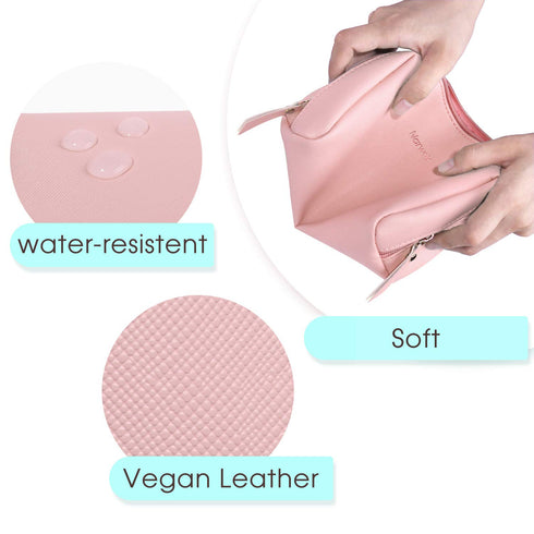 Narwey Small Vegan Leather Makeup Bag, Mini Cosmetic Pouch for Women Travel (Small, Pink)