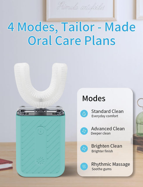 WILDWELLO 48,000 4 60-Second U-Shaped Electric Toothbrush, VPM, Modes, Clean, Magnetic Contact Charging