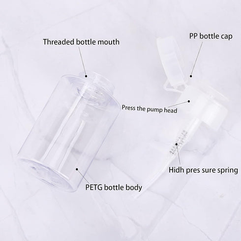 Pack of 3 Nail Polish Remover Pump Empty Dispenser Bottle for Alcohol, Acetone, 150ml, Clear Top Cap