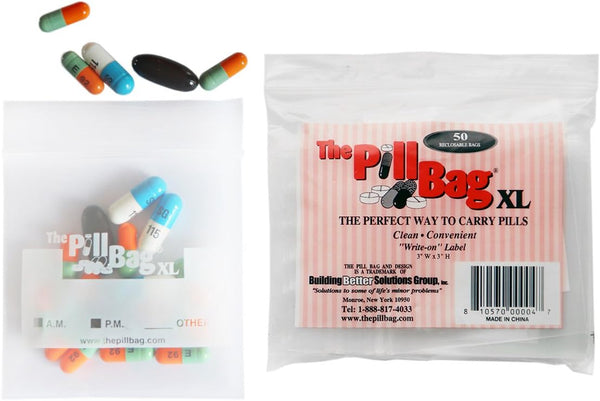 Medicine Pill Organizer with Labels for AM/PM, Resealable Disposable Pill Pouches, XL Size, 50 Count