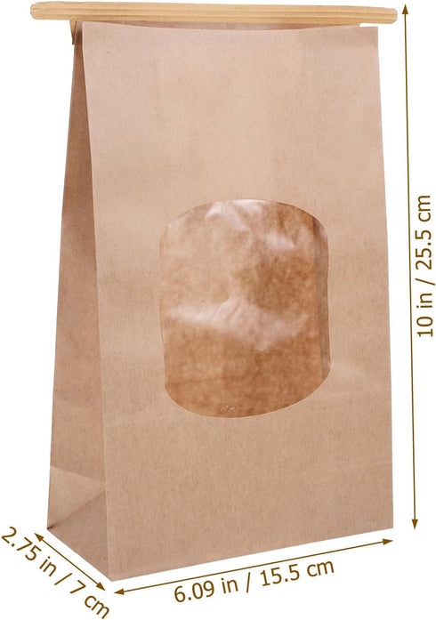 TOPPERFUN 50pcs Packaging Kraft Paper Bread Bags with Window, Large Reusable Bread Bags for Toast Wrapping and Bakery