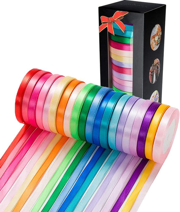 500 Yard Fabric Satin Ribbon Rolls, 25 Yard/Rolls, 20 Rolls, 2/5 Inch Wide for Gift Wrapping, Crafts, Wedding