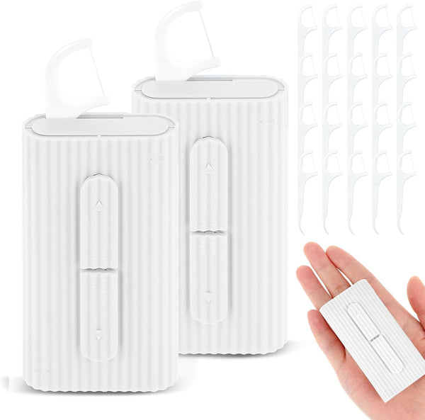 WJIAAA Portable Dental Floss Case, 2 Pcs Refillable Travel Floss Pick Dispenser Storage