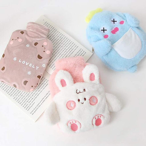 SKUZA 2 5.9 8.6in) Hot Water Bottle,Winter Rubber Hot Water Bottle Rabbit Hot Water Bag with Cute Detachable Fleece