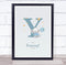 The Card Zoo New Baby Birth Details Christening Nursery Blue Elephant Initial Y Gift Print