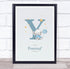 The Card Zoo New Baby Birth Details Christening Nursery Blue Elephant Initial Y Gift Print