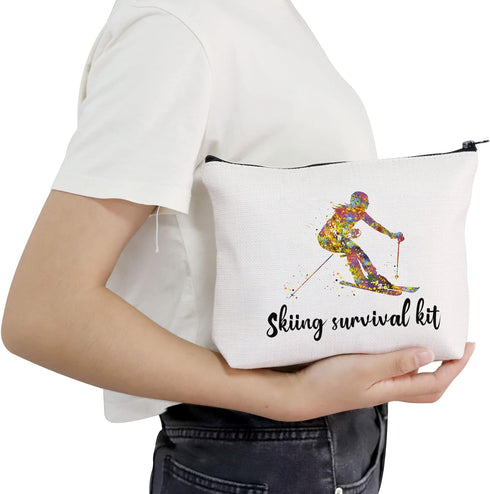 POFULL Skiing Bag, Skiing Team Gifts, Survival Kit for Ski Lover Enthusiasts Cosmetic Bag