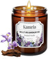 Kamria Violet Iris Sandalwood Candle, Elegant Floral Woody Aromatherapy in Amber Glass Jar,