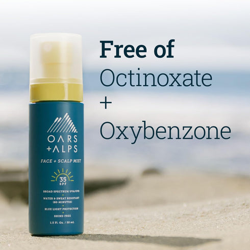 Oars + Alps Face and Scalp Mist SPF 35 Sunscreen, Water and Sweat Resistant, Protects from Blue Light, 1.5 Fl Oz