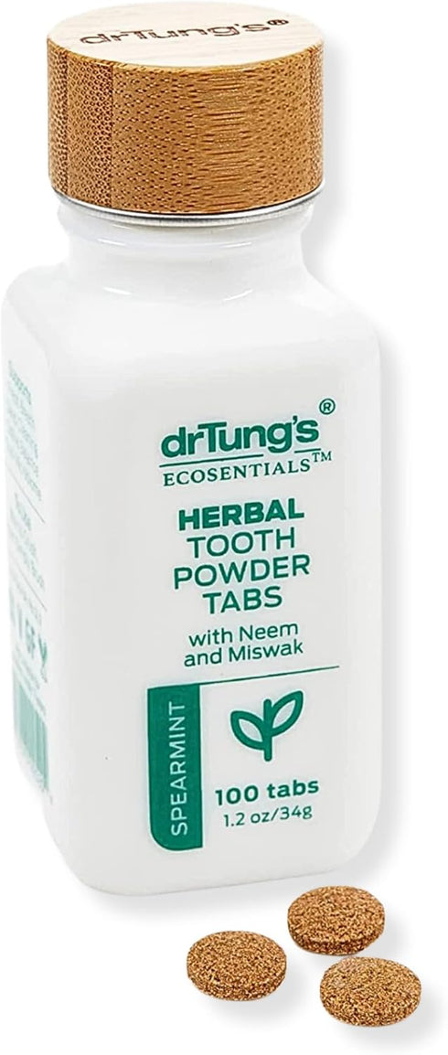 DrTung’s Herbal Toothpowder Tablets, Fluoride Free Chewable Travel Size Toothpaste Tabs in Spearmint (100 Tabs)