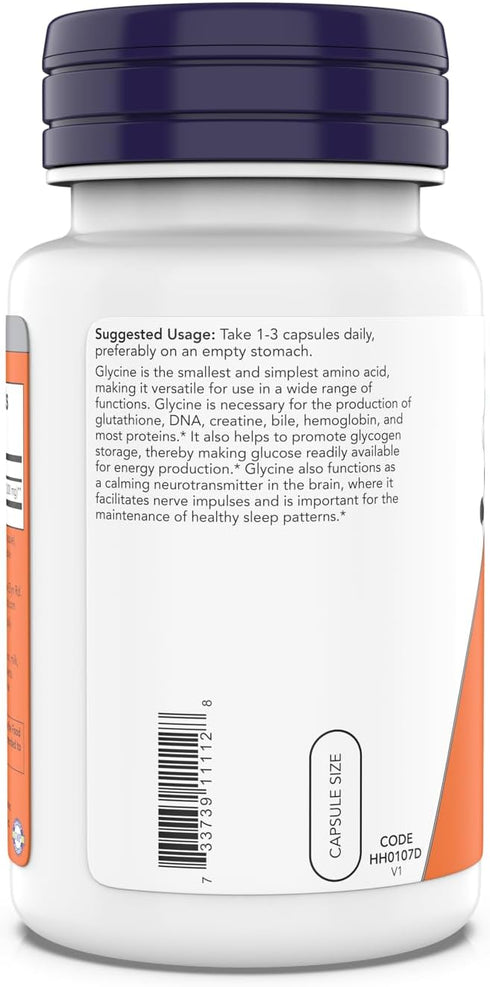 NOW Foods Glycine 1000mg, Free-Form Pharmaceutical Grade, Gluten Free, Vegan, Kosher, Neurotransmitter Support*, 200
