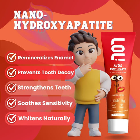LOL Kids Fluoride-Free Toothpaste | Natural Whitening, Nano Hydroxyapatite, Probiotics, Cinnamon Jelly Joy
