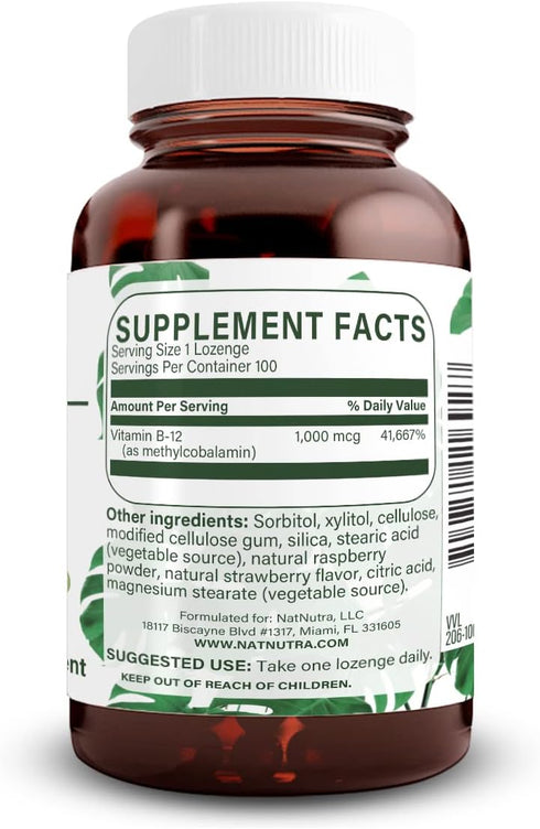 Natural Nutra Vegan Methyl B12 1000mcg, Heart Health Energy Booster, 100 Vegan Lozenges