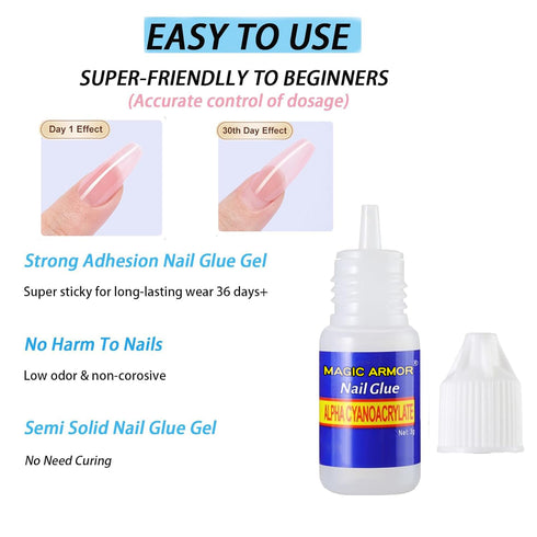 Super Strong Nail Glue for Press On Nails, 10 Bottle Quick Drying Gel, No UV Lamp Needed for Long Lasting Fake Acrylic