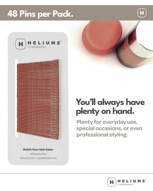 Heliums Bobby Pins - Light Brown - 2 Inch Wavy Hair Pins, 48 Count for Light Brown and Dark Blonde Hair