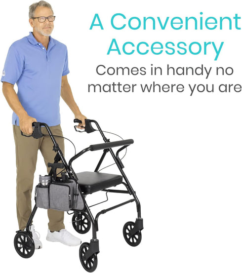 Vive Side Bag for Rollators, Wheelchairs, Walkers - Tote Organizer with Phone Pocket - Storage Travel Pouch - Small