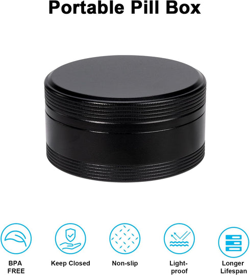 Portable Metal Pill Box - Single Waterproof Pill Container for Travel, Daily Round Aluminium Medicine Organizer Holder