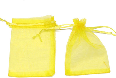 100Pcs Premium Sheer Organza Bags, Yellow Wedding Favor with Drawstring, 3x4 Inch Jewelry Gift for Party