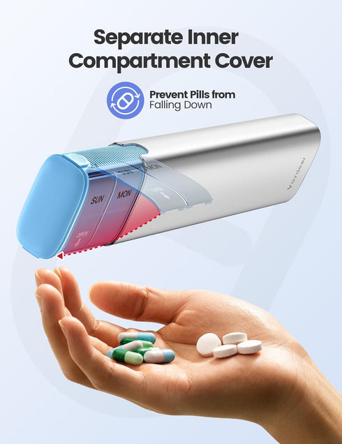 Vaydeer Metal Travel Pill Organizer, 7 Day Weekly Pill Box, Large Capacity Daily Cute Pill Case for Supplements, Pills,
