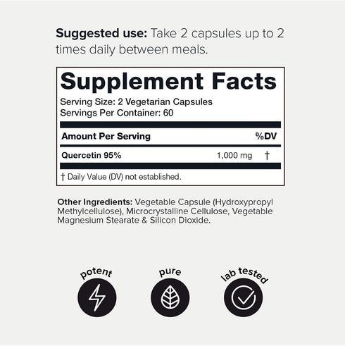 Toniiq Quercetin Capsules - Ultra High Purity 95%+ Bioavailable - 1000mg Per Serving - 120 Capsules