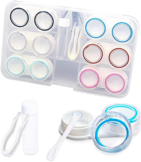 6 Pack Clear Contact Lens Case - Portable Cases with Tweezers, Solution Bottle, Contacts Soak Storage Kit