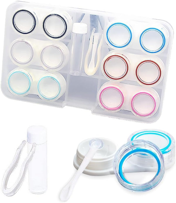6 Pack Clear Contact Lens Case - Portable Cases with Tweezers, Solution Bottle, Contacts Soak Storage Kit