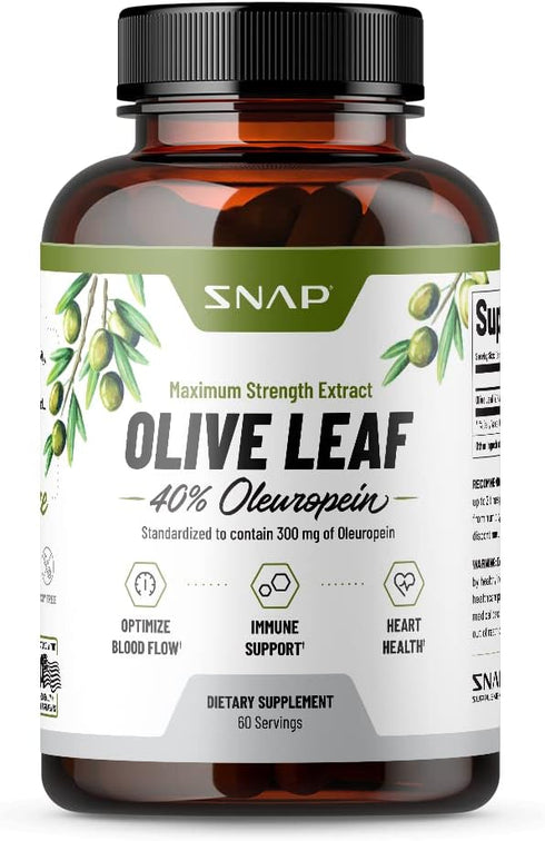 Olive Leaf Extract Capsules - Super Strength 40% Oleuropein for Blood Flow Support and Antioxidant Boost (60 Capsules)