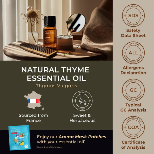 Thyme Essential Oil for Hair - 0.34 Fl Oz - 100% Pure Natural Oil for Skin, Diffuser & Candle Making Scent
