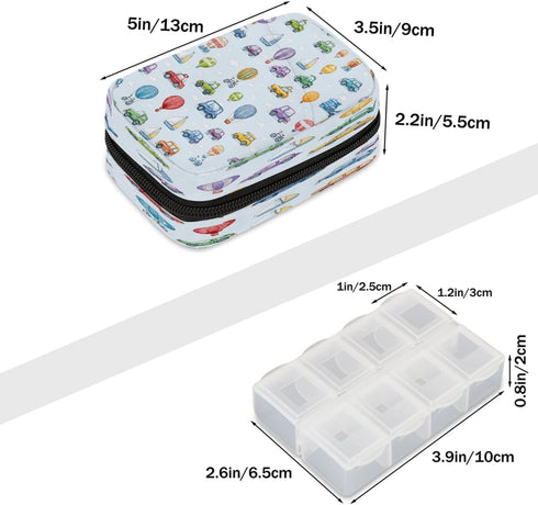 Skerhhux 7 Colorful Cartoon Cars Pill Case Travel Pill Organizer Weekly Day Portable with Zipper Medicine Box Pill Case