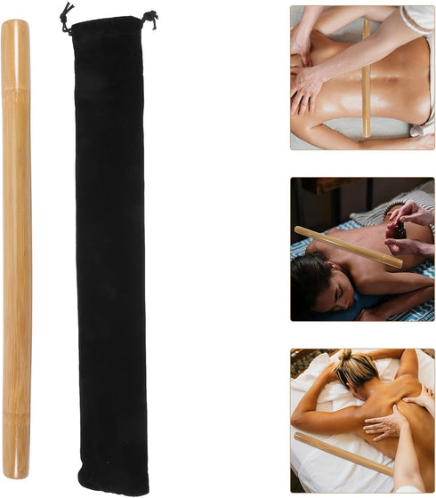Massage Stick Muscle Roller for Body, Neck Face with Black Storage Bag, Natural Wood Muscle Massager Tool for Full-Body