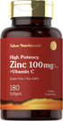 Carlyle Zinc Supplement 100 mg with Vitamin C, 180 Softgels, Non-GMO, Gluten Free