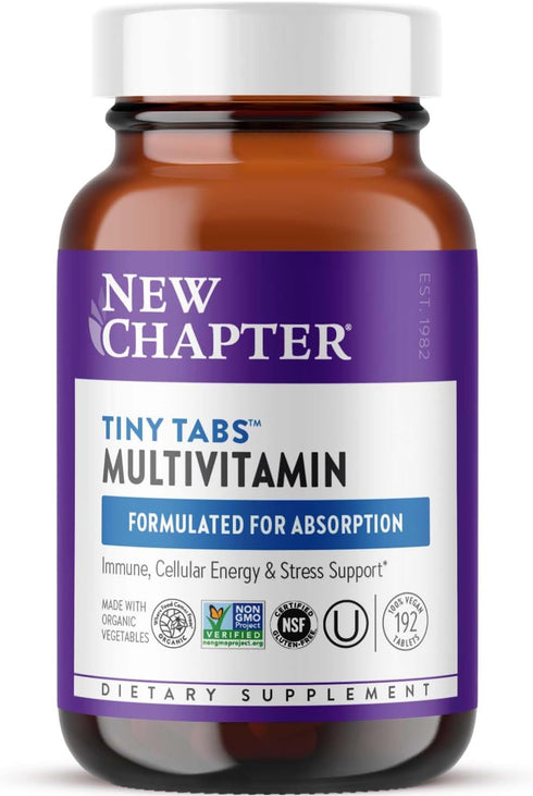 New Chapter Tiny Tabs Multivitamin - 192 Count with 20+ Nutrients for Immune & Stress Support