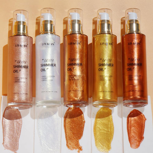 Liyalan Shimmer Body Oil, Bronze Gold 5 Color Highlighter Illuminator, Glitter Liquid Tanning (3.38 Fl Oz/03)