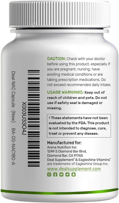 NAC Supplement (N-Acetyl Cysteine) 1,000mg Per Serving with Reduced Glutathione, 240 Capsules