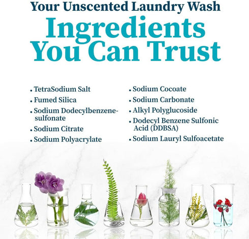 Laundry Wash Detergent for Sensitive Skin, Gentle & Safe for Baby Clothes, Plant-Based, Natural Ingredients, Unscented,