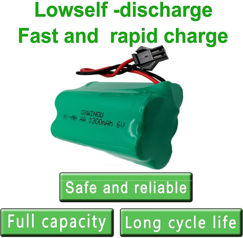 OXWINOU 6V 1300mAh Pack 2P AA5SW (2-Pack) Ni-MH AA Rechargeable Battery with SM Plug for Toys, Lighting and Electric