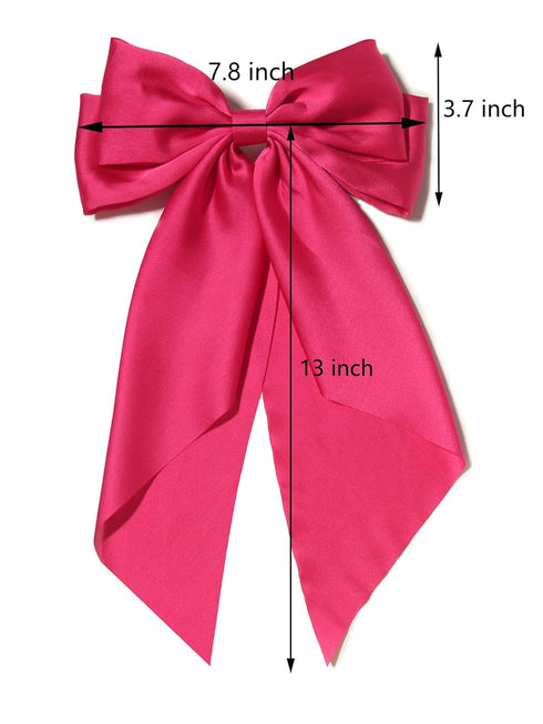 Satin Big Hair Bows Clips for Women, Large Hot Pink Hair Accessories, Pack of 2