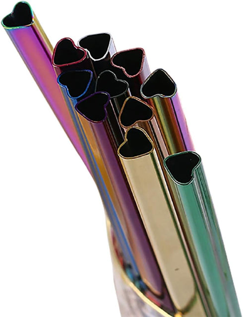 Vilihkc Stainless Steel Straw Set, Heart-Shaped Mouth, Food Grade Reusable Metal Drinking Straws with Cleaning Brush
