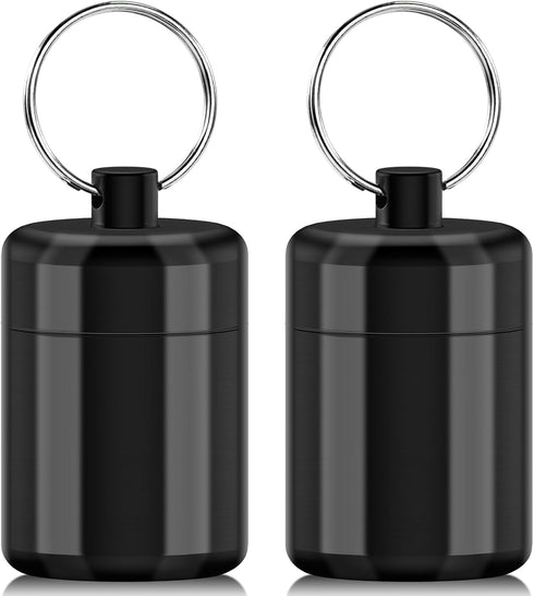 Pill Keychain Holder - Small Waterproof Pill Box Organizer Portable Pill Holder Keychain (Black, 2PCS)