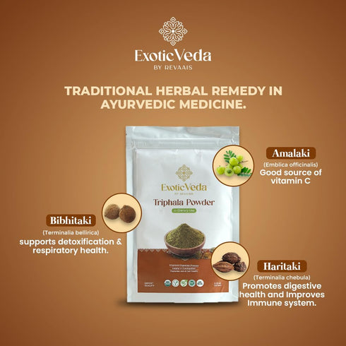 Organic Triphala Powder | Ayurvedic Gut Immune Health, Vegan, Gluten-Free, 100g