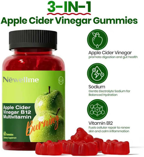 Gummies B12 Gummy 30 Gummies (30) Montue NEWELLME Apple Cider Vinegar Multivitamin,ACV Supplement Vitamins,Non GMO