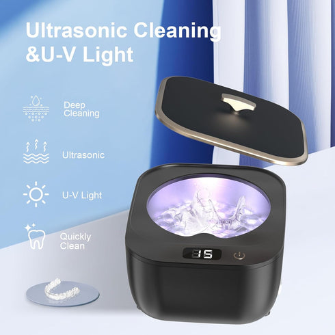 Ultrasonic Retainer Cleaner Machine - 48kHz Quick Cleaning for Retainers, Aligners, Dentures, Mouth Guards