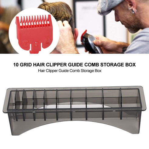 Rectangular Plastic Comb Storage Box, 10 Grid Clipper Guard Holder Clippers Box Case Master with Rectangle Combs Guides Universal Base Tools Container Barbershop
