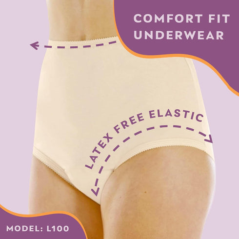 Wearever Women's Cotton Comfort Incontinence Panties, Regular Absorbency, Reusable Leak Proof Underwear, Pack of 6