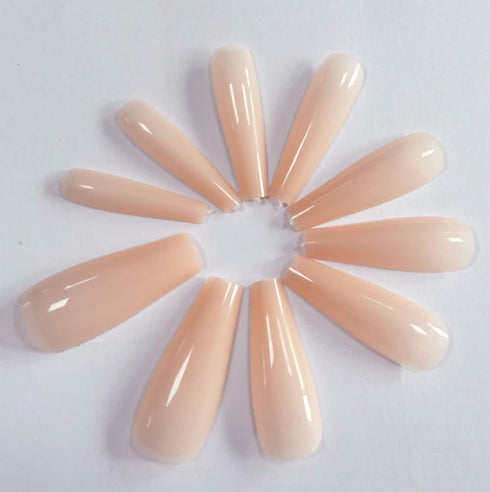 LuckForever 500pc Painted Coffin Press on Nails, Full Cover Beige Nude False Nails, Ballerina Shaped Acrylic Nail Tips