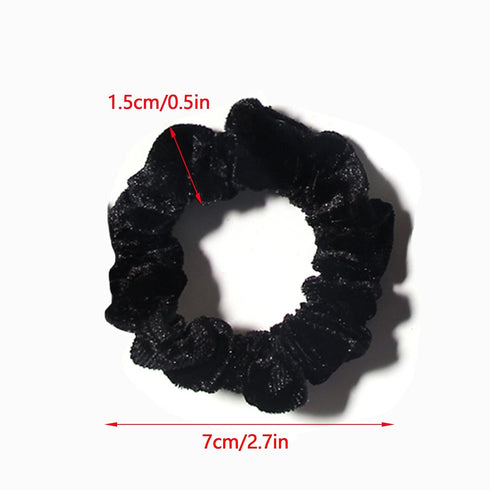 Pack of 10 Small Velvet Scrunchies - Mini Thin Elastic Hair Ties for Women Hair Accessories (Black)